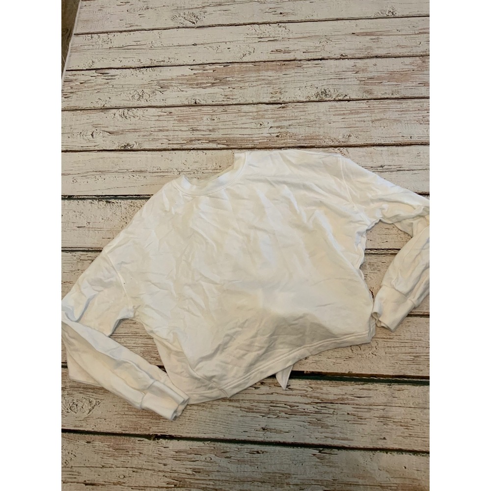 Athleta‎ Yoga White Open Back Cross Tie Hem Long Sleeve Cropped Sweatshirt Small
